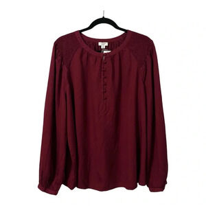 Crown Ivy Peasant Blouse Women’s XXL Red Cranberry Peasant Long Sleeve Button
